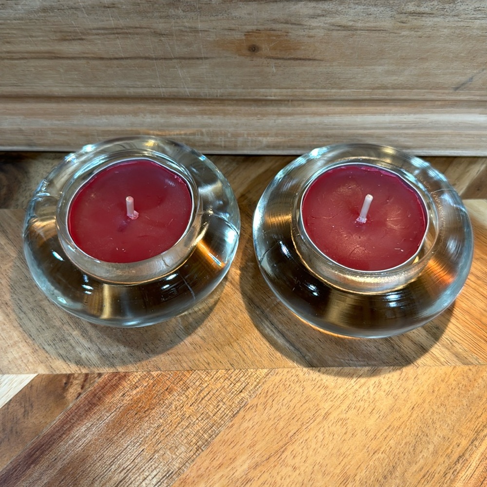 🆕 2 Glass Tea light votive only candle holders